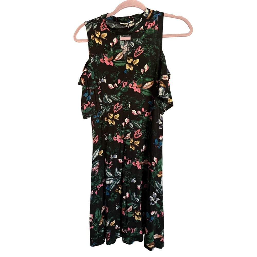 Floral Print Cold‎ Shoulder Dress Mock Neck Tropical womens size Medium